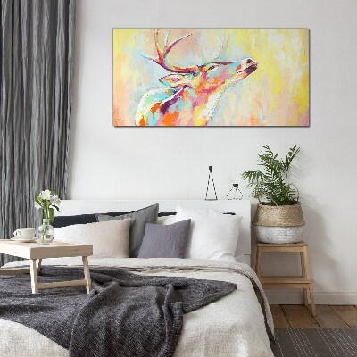 Bild auf glas Bunte Hirsche in pastellfarbener Landschaft