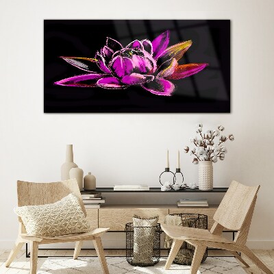 Glasbild Lotusblume auf schwarzem Hintergrund