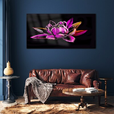 Glasbild Lotusblume auf schwarzem Hintergrund