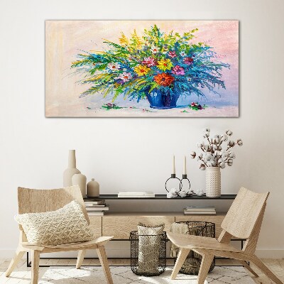 Glasbild Frühlingsblumenstrauß in einer Vase