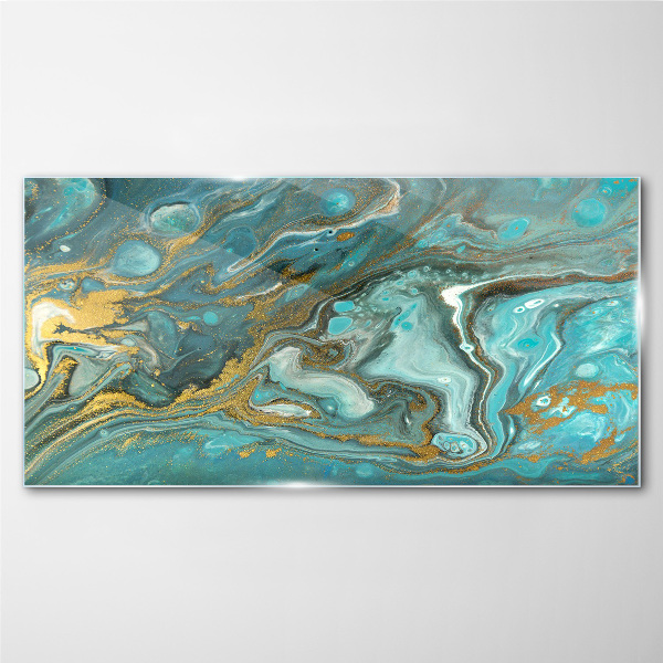 Glasbild Meereswelle mit goldenen Akzenten