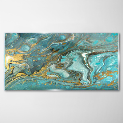 Glasbild Meereswelle mit goldenen Akzenten