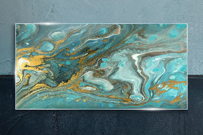 Glasbild Meereswelle mit goldenen Akzenten