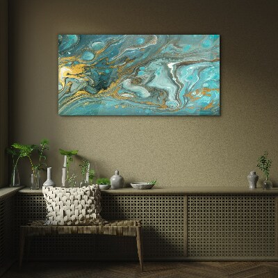 Glasbild Meereswelle mit goldenen Akzenten