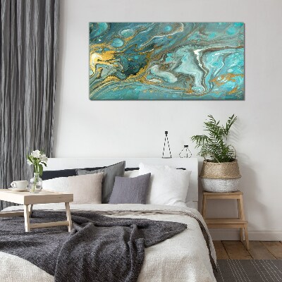 Glasbild Meereswelle mit goldenen Akzenten