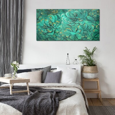 Bild auf glas drucken Grüne Blumen mit goldenen Akzenten