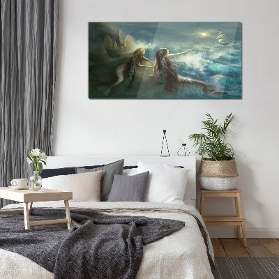 Glasbild Meerjungfrauen an der Küste