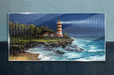 Glasbild Ein Leuchtturm in stürmischer See