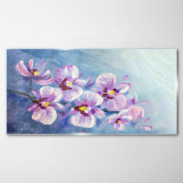 Glasbild Orchideen in Pastelltönen