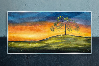 Foto glasbild Goldene Stunde über dem Hügel