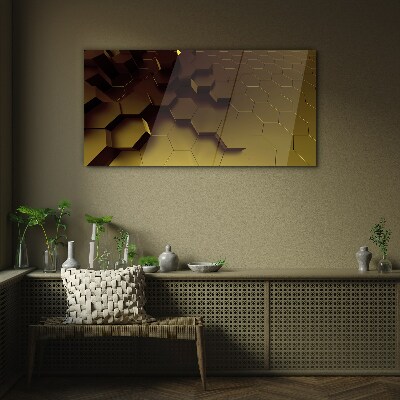 Glasbild Goldene Sechsecke