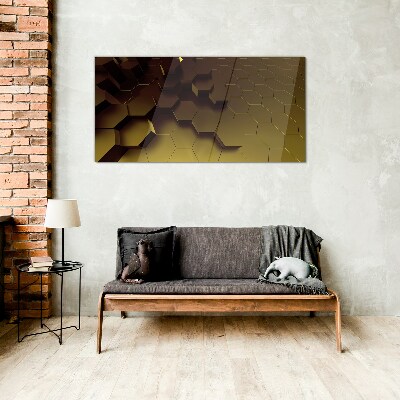 Glasbild Goldene Sechsecke