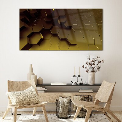 Glasbild Goldene Sechsecke