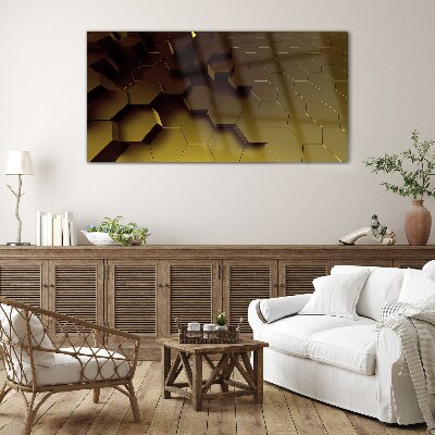 Glasbild Goldene Sechsecke