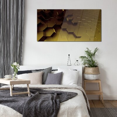 Glasbild Goldene Sechsecke