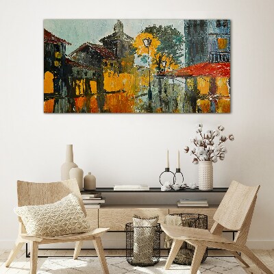 Glasbild Die goldene Spiegelung der Stadtlandschaft