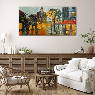 Glasbild Die goldene Spiegelung der Stadtlandschaft