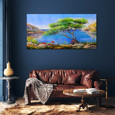 Glasbild Blumen Baum Meer Natur