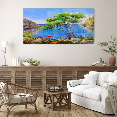 Glasbild Blumen Baum Meer Natur