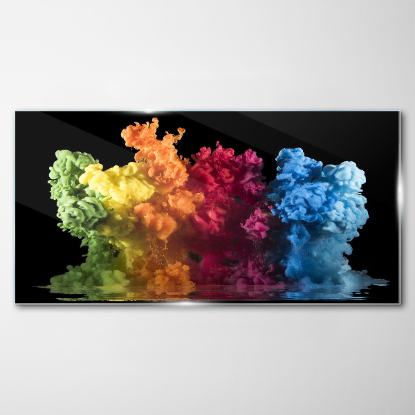 Glasbild Bunte Farbwolken auf schwarzem Hintergrund