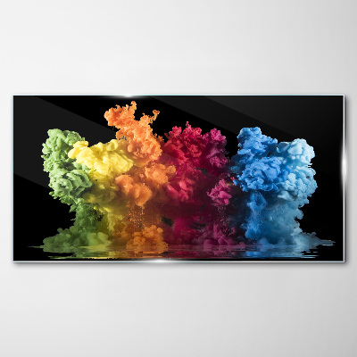 Glasbild Bunte Farbwolken auf schwarzem Hintergrund