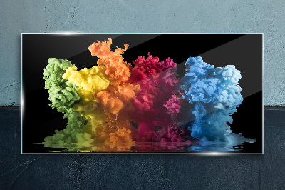 Glasbild Bunte Farbwolken auf schwarzem Hintergrund