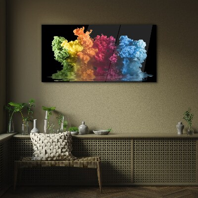 Glasbild Bunte Farbwolken auf schwarzem Hintergrund