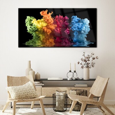 Glasbild Bunte Farbwolken auf schwarzem Hintergrund