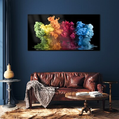 Glasbild Bunte Farbwolken auf schwarzem Hintergrund