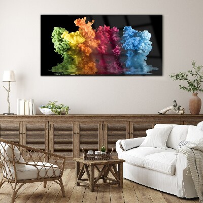Glasbild Bunte Farbwolken auf schwarzem Hintergrund