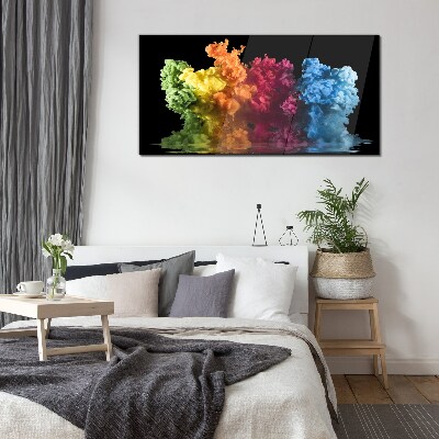 Glasbild Bunte Farbwolken auf schwarzem Hintergrund