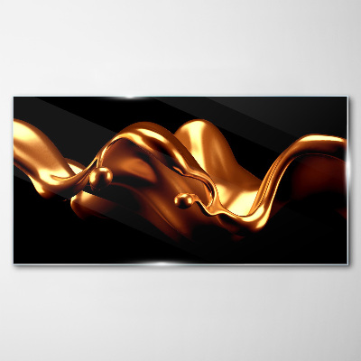 Glasbild Goldene Wellen auf schwarzem Hintergrund