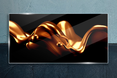 Glasbild Goldene Wellen auf schwarzem Hintergrund