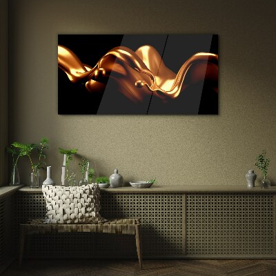 Glasbild Goldene Wellen auf schwarzem Hintergrund