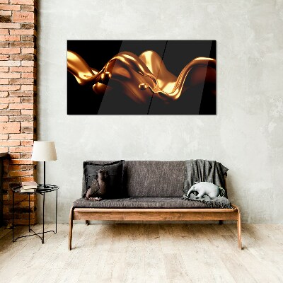 Glasbild Goldene Wellen auf schwarzem Hintergrund