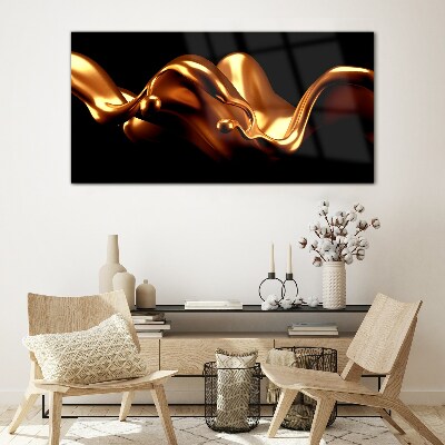 Glasbild Goldene Wellen auf schwarzem Hintergrund
