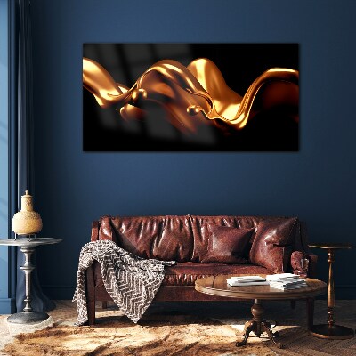 Glasbild Goldene Wellen auf schwarzem Hintergrund