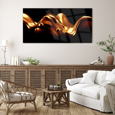Glasbild Goldene Wellen auf schwarzem Hintergrund