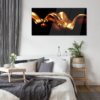 Glasbild Goldene Wellen auf schwarzem Hintergrund