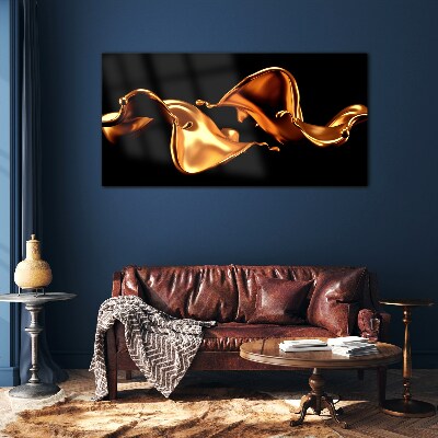 Glasbild Goldene Wellen aus fließender Substanz