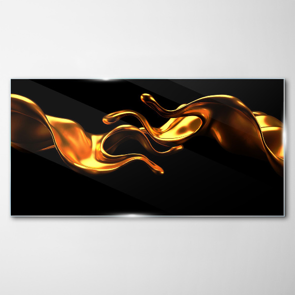 Glasbild Goldene Wellen auf schwarzem Hintergrund