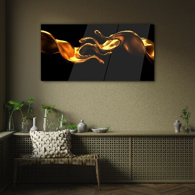 Glasbild Goldene Wellen auf schwarzem Hintergrund