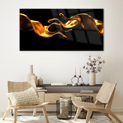 Glasbild Goldene Wellen auf schwarzem Hintergrund