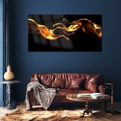 Glasbild Goldene Wellen auf schwarzem Hintergrund