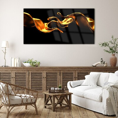 Glasbild Goldene Wellen auf schwarzem Hintergrund
