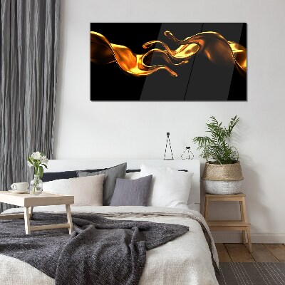 Glasbild Goldene Wellen auf schwarzem Hintergrund