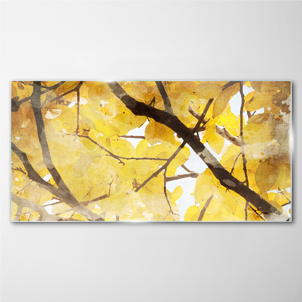 Glasbild Goldene Blätter in der Sonne
