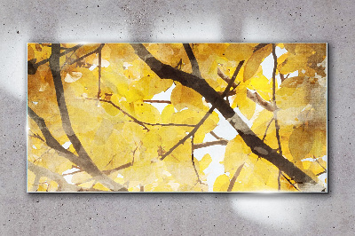 Glasbild Goldene Blätter in der Sonne