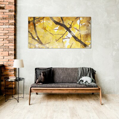 Glasbild Goldene Blätter in der Sonne