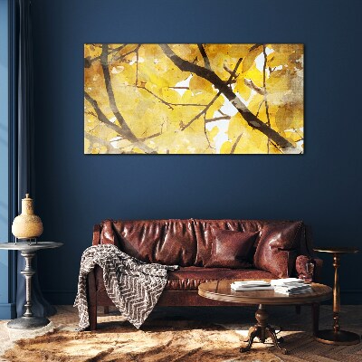 Glasbild Goldene Blätter in der Sonne